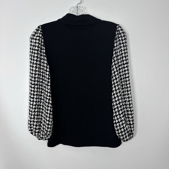 NEW Ann Taylor Womens XXSP Black Long Semi Sheer Sleeve Mock Neck Blouse - Picture 4 of 4